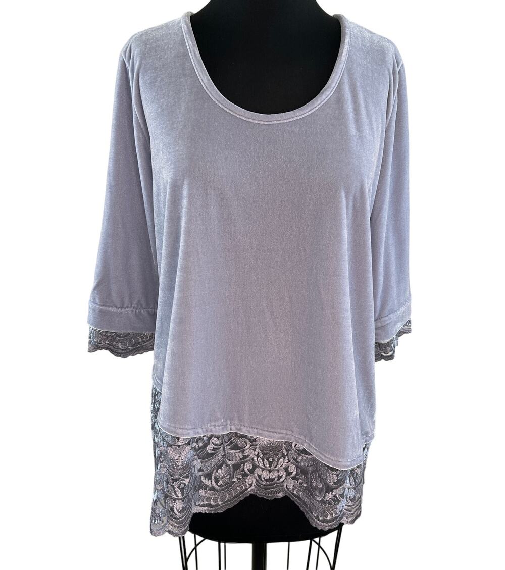 Soft Surroundings Lavender Purple Layered Baroque Velvet Rousseau Top Size PL